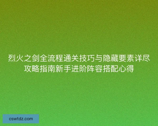 烈火之剑全流程通关技巧与隐藏要素详尽攻略指南新手进阶阵容搭配心得