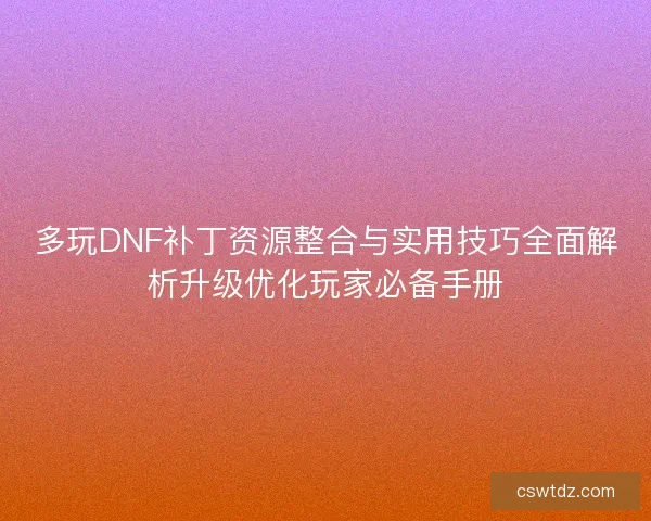 多玩DNF补丁资源整合与实用技巧全面解析升级优化玩家必备手册